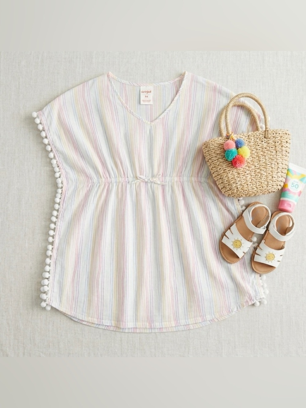 Cat & Jack Girls Pastel Stripe Pom-Trim Tunic Coverup